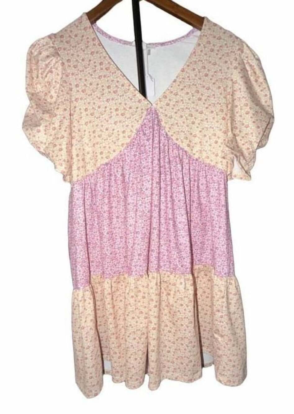 Free The Roses Floral Colorblock Tiered Knit Babydoll Mini Dress